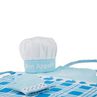 Kookschort met koksmuts en ovenwant - blauw